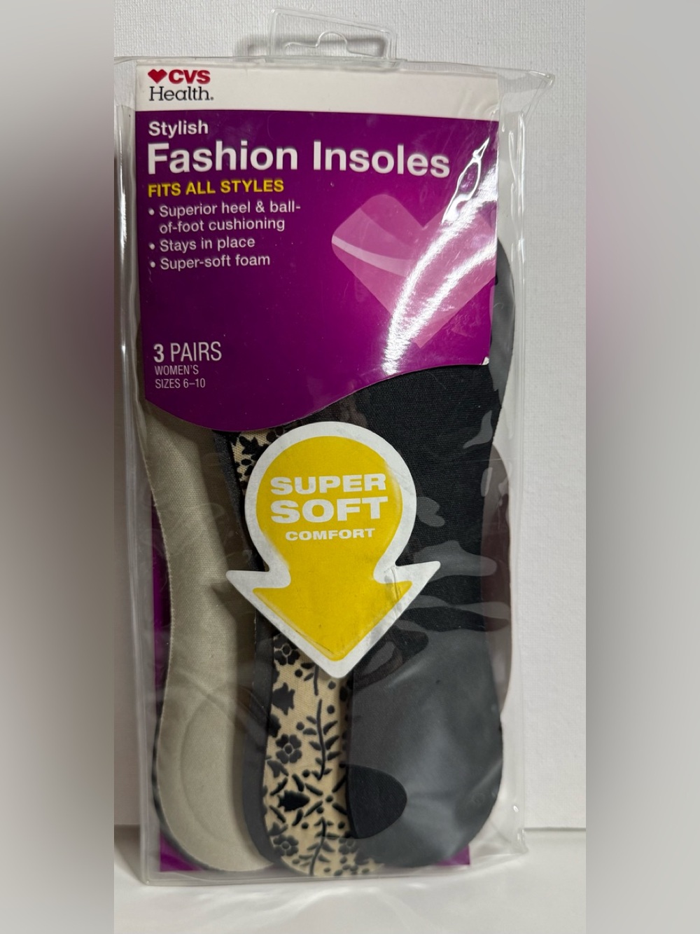 Fashion Insoles - Black, Beige & Patterned - 3 Pairs